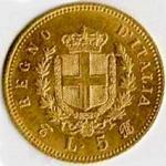 Vittorio Emanuele II: 5 Lire Oro - rovescio