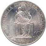 Vaticano: 10 Lire Madonna della Pace - rovescio