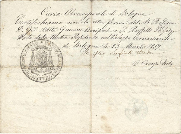 Documento S. Rufillo Forlimpopoli 1855